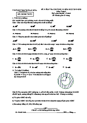 Đề kiểm tra Chương III môn Toán Lớp 9 - Năm học 2019-2020 - Trường TH và THCS An Hòa